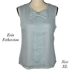 Erin Fetherston Blue Sleeveless Bow Pleated Front Blouse NWOT Size XL